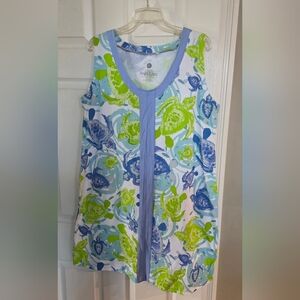 AnaClare Sleeveless Periwinkle Lime Blue Turtle Pattern Dress XXL